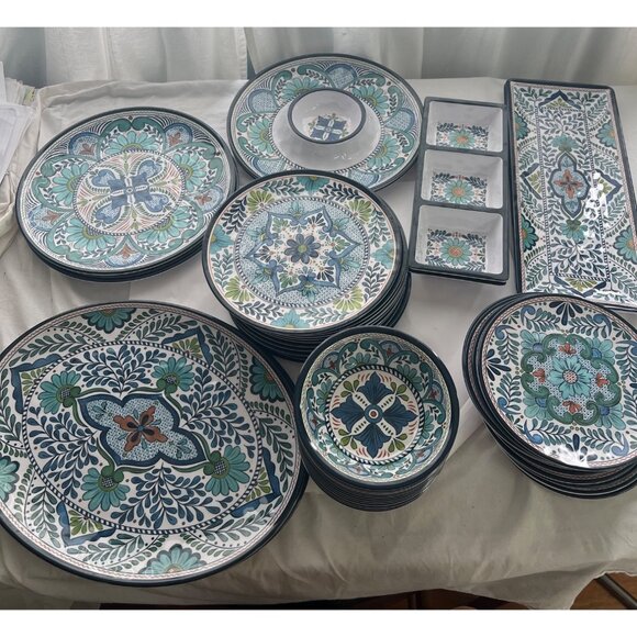 23 Piece Talavera Melamine Dinnerware Set serving for 6 and  5 serving pieces ne - Picture 1 of 10